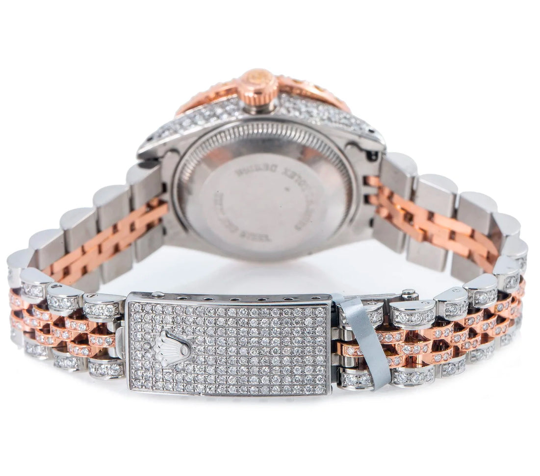 ROLEX DATEJUST 26MM 6917 PINK MOTHER OF PEARL DIAMOND DIAL DIAMOND BEZEL TWO TONE FULL DIAMOND JUBILEE BRACELET 7.25CT
