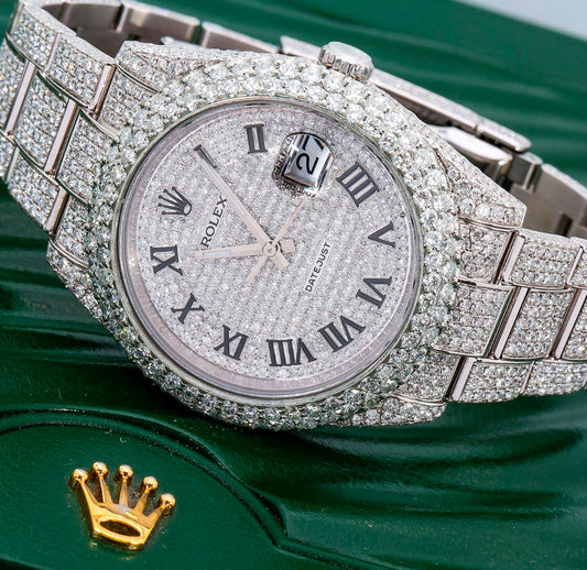 ROLEX DATEJUST 41MM 126300 DIAMOND PAVED ROMAN DIAL DIAMOND BEZEL FULL DIAMOND OYSTER BRACELET 21.25CT