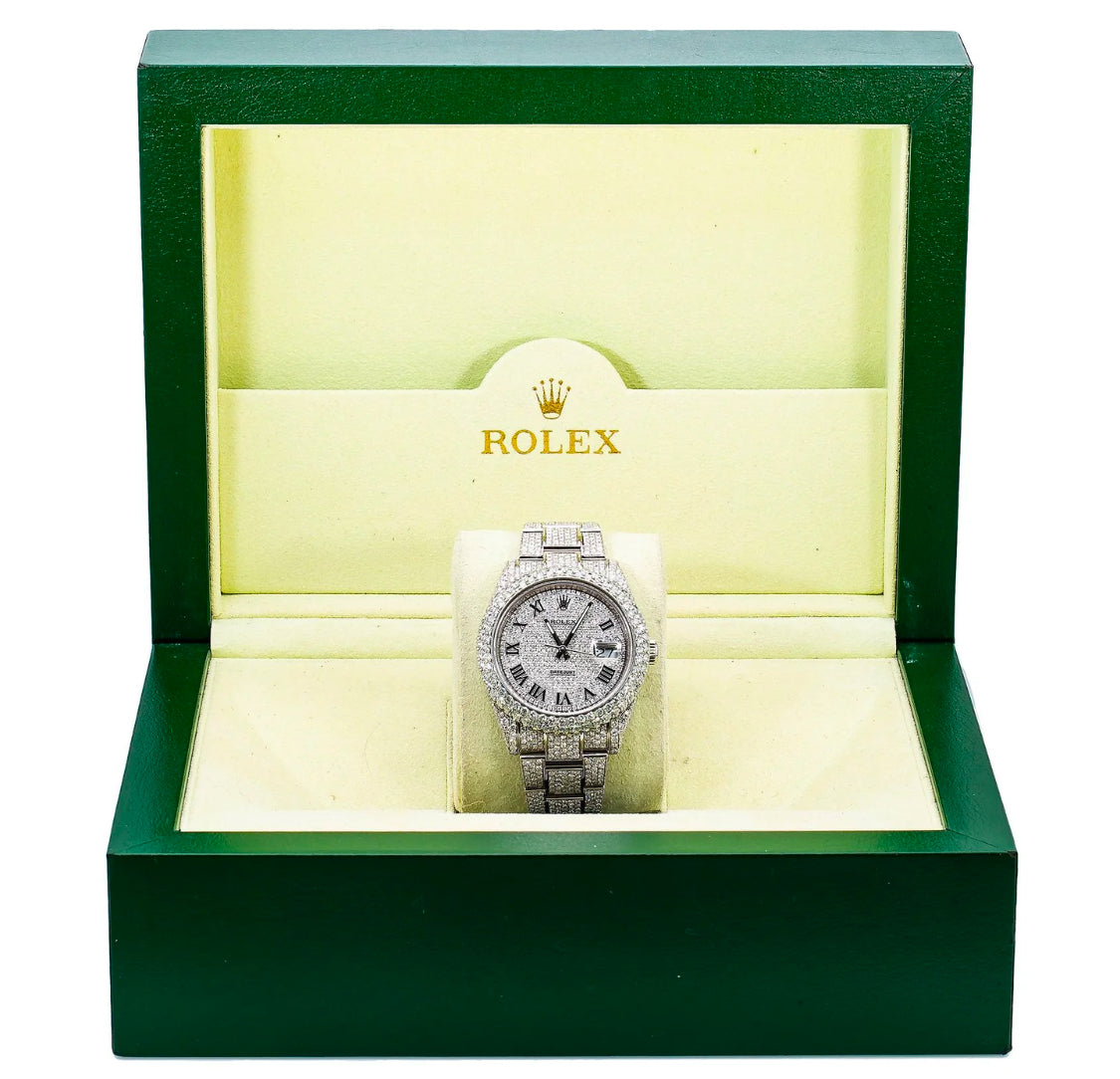 ROLEX DATEJUST 41MM 126300 DIAMOND PAVED ROMAN DIAL DIAMOND BEZEL FULL DIAMOND OYSTER BRACELET 21.25CT
