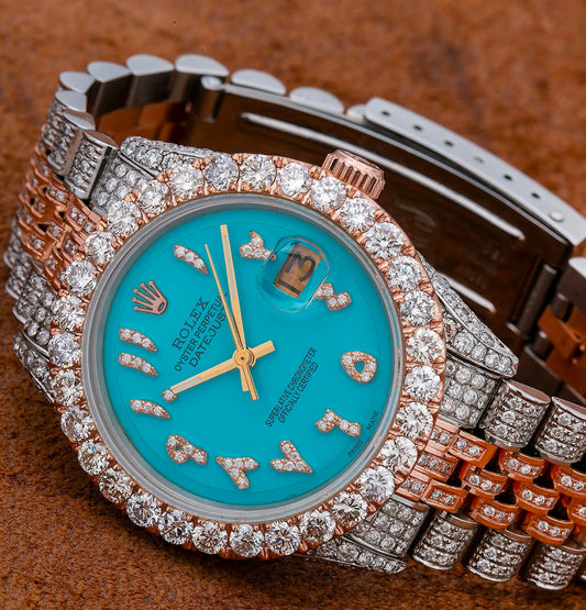 ROLEX DATEJUST 36MM 1601 TURQUOISE EASTERN ARABIC DIAL DIAMOND BEZEL TWO TONE FULL DIAMOND JUBILEE BRACELET