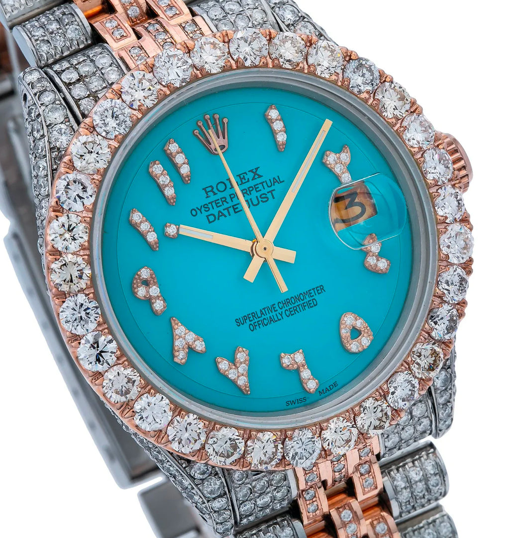 ROLEX DATEJUST 36MM 1601 TURQUOISE EASTERN ARABIC DIAL DIAMOND BEZEL TWO TONE FULL DIAMOND JUBILEE BRACELET