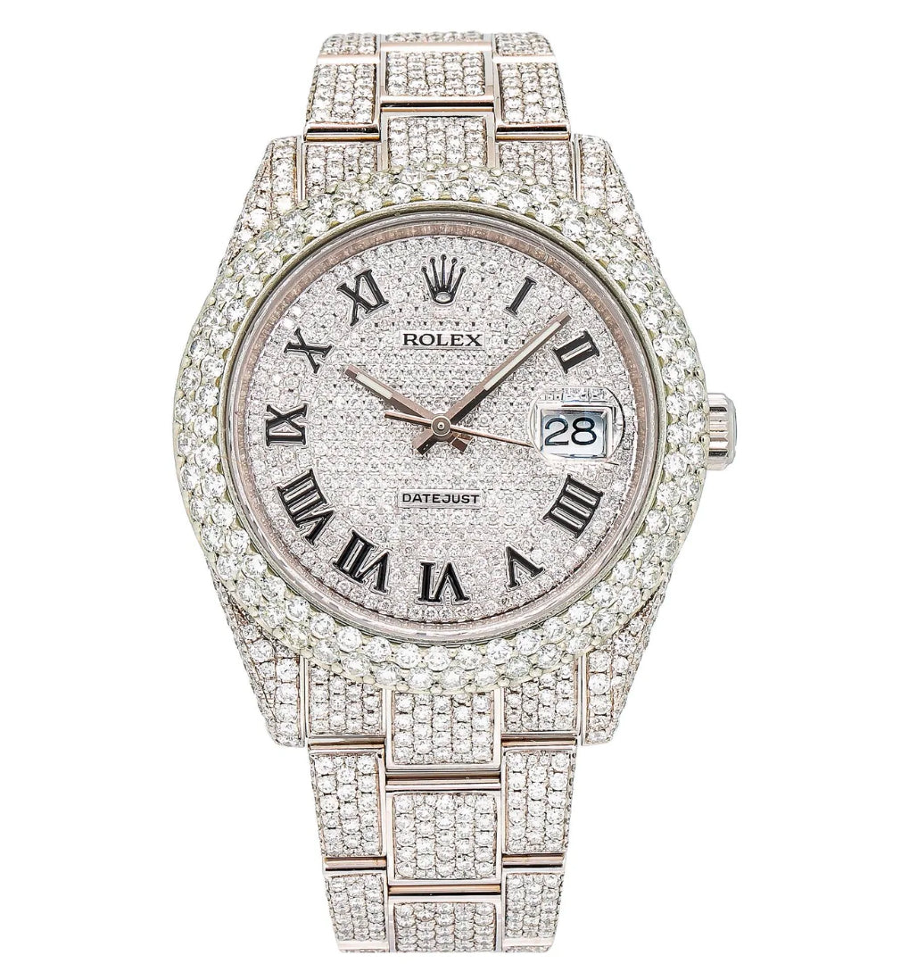 ROLEX DATEJUST 41MM 126300 DIAMOND PAVED ROMAN DIAL DIAMOND BEZEL FULL DIAMOND OYSTER BRACELET 21.25CT