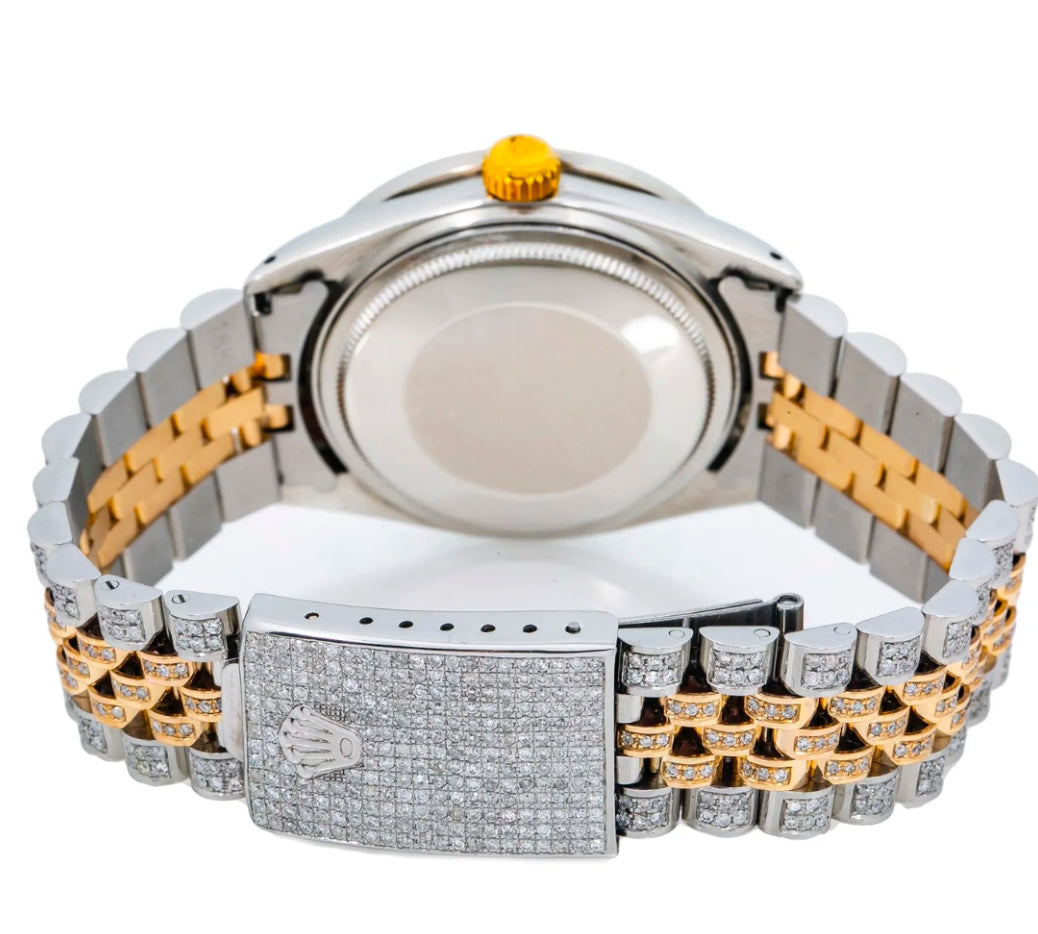 ROLEX DATEJUST 36MM 1601 MOTHER OF PEARL DIAMOND DIAL DIAMOND BEZEL TWO TONE FULL DIAMOND JUBILEE BRACELET