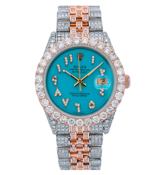 ROLEX DATEJUST 36MM 1601 TURQUOISE EASTERN ARABIC DIAL DIAMOND BEZEL TWO TONE FULL DIAMOND JUBILEE BRACELET