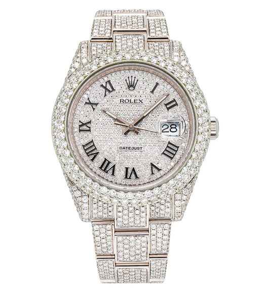 ROLEX DATEJUST 41MM 126300 DIAMOND PAVED ROMAN DIAL DIAMOND BEZEL FULL DIAMOND OYSTER BRACELET 21.25CT